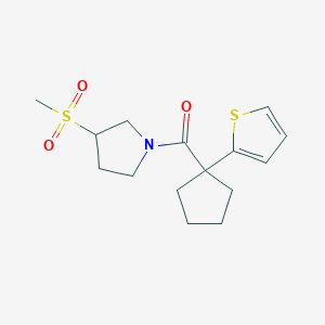 molecular formula C15H21NO3S2 B2681645 (3-(Methylsulfonyl)pyrrolidin-1-yl)(1-(thiophen-2-yl)cyclopentyl)methanone CAS No. 1448029-54-6