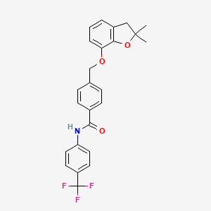 molecular formula C25H22F3NO3 B2681656 4-(((2,2-dimethyl-2,3-dihydrobenzofuran-7-yl)oxy)methyl)-N-(4-(trifluoromethyl)phenyl)benzamide CAS No. 941948-08-9