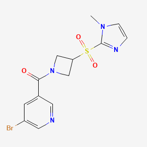 molecular formula C13H13BrN4O3S B2681659 (5-bromopyridin-3-yl)(3-((1-methyl-1H-imidazol-2-yl)sulfonyl)azetidin-1-yl)methanone CAS No. 2034358-35-3