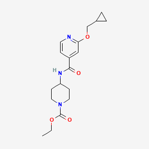 molecular formula C18H25N3O4 B2681661 乙酸-4-(2-(环丙基甲氧基)异尼古丁酰胺基)哌嗪-1-羧酸酯 CAS No. 2034244-79-4