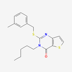 molecular formula C19H22N2OS2 B2681682 2-[(3-methylbenzyl)sulfanyl]-3-pentylthieno[3,2-d]pyrimidin-4(3H)-one CAS No. 1326851-62-0