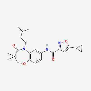 molecular formula C23H29N3O4 B2681689 5-cyclopropyl-N-(5-isopentyl-3,3-dimethyl-4-oxo-2,3,4,5-tetrahydrobenzo[b][1,4]oxazepin-7-yl)isoxazole-3-carboxamide CAS No. 1396862-59-1