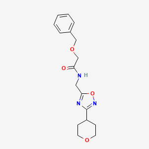 molecular formula C17H21N3O4 B2681692 2-(benzyloxy)-N-((3-(tetrahydro-2H-pyran-4-yl)-1,2,4-oxadiazol-5-yl)methyl)acetamide CAS No. 2034228-29-8