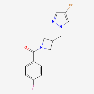 molecular formula C14H13BrFN3O B2681696 [3-[(4-Bromopyrazol-1-yl)methyl]azetidin-1-yl]-(4-fluorophenyl)methanone CAS No. 2415520-44-2