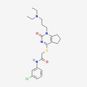 molecular formula C22H29ClN4O2S B2681711 N-(3-chlorophenyl)-2-((1-(3-(diethylamino)propyl)-2-oxo-2,5,6,7-tetrahydro-1H-cyclopenta[d]pyrimidin-4-yl)thio)acetamide CAS No. 898460-39-4