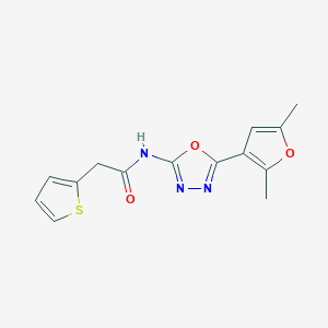 molecular formula C14H13N3O3S B2681729 N-(5-(2,5-dimethylfuran-3-yl)-1,3,4-oxadiazol-2-yl)-2-(thiophen-2-yl)acetamide CAS No. 1251615-28-7