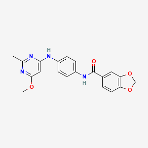 molecular formula C20H18N4O4 B2681735 N-(4-((6-methoxy-2-methylpyrimidin-4-yl)amino)phenyl)benzo[d][1,3]dioxole-5-carboxamide CAS No. 946233-95-0