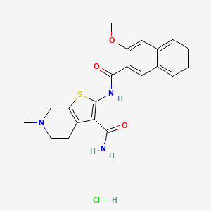 molecular formula C21H22ClN3O3S B2681745 2-(3-甲氧基-2-萘胺基)-6-甲基-4,5,6,7-四氢噻吩并[2,3-c]吡啶-3-甲酸酰胺盐酸盐 CAS No. 1215566-83-8