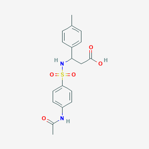 molecular formula C18H20N2O5S B2681761 3-(4-Acetamidobenzenesulfonamido)-3-(4-methylphenyl)propanoic acid CAS No. 796084-48-5