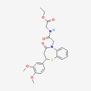 molecular formula C23H26N2O6S B2681764 ethyl 2-(2-(2-(3,4-dimethoxyphenyl)-4-oxo-3,4-dihydrobenzo[b][1,4]thiazepin-5(2H)-yl)acetamido)acetate CAS No. 847487-50-7