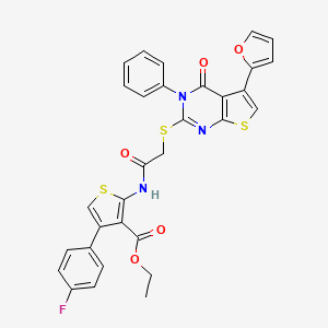 Ethyl 4-(4-fluorophenyl)-2-[[2-[5-(furan-2-yl)-4-oxo-3-phenylthieno[2,3-d]pyrimidin-2-yl]sulfanylacetyl]amino]thiophene-3-carboxylate
