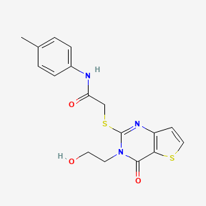 molecular formula C17H17N3O3S2 B2681770 2-((3-(2-羟乙基)-4-氧代-3,4-二氢噻吩[3,2-d]嘧啶-2-基)硫)-N-(对甲苯基)乙酰胺 CAS No. 1798456-23-1