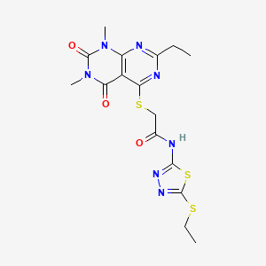 2-(7-ethyl-1,3-dimethyl-2,4-dioxopyrimido[4,5-d]pyrimidin-5-yl)sulfanyl-N-(5-ethylsulfanyl-1,3,4-thiadiazol-2-yl)acetamide