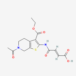 molecular formula C16H18N2O6S B2681801 (E)-4-((6-acetyl-3-(ethoxycarbonyl)-4,5,6,7-tetrahydrothieno[2,3-c]pyridin-2-yl)amino)-4-oxobut-2-enoic acid CAS No. 853749-15-2