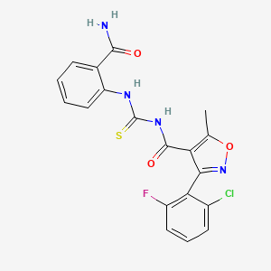 molecular formula C19H14ClFN4O3S B2681813 N-((2-氨基甲酰苯基)羰硫基)-3-(2-氯-6-氟苯基)-5-甲基异噁唑-4-甲酰胺 CAS No. 536722-92-6