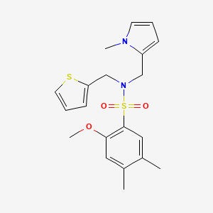 molecular formula C20H24N2O3S2 B2681820 2-methoxy-4,5-dimethyl-N-((1-methyl-1H-pyrrol-2-yl)methyl)-N-(thiophen-2-ylmethyl)benzenesulfonamide CAS No. 1251708-47-0