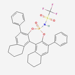 molecular formula C33H29F3NO5PS B2681822 (aR)-2,6-Diphenyl-4-(trifluoromethylsulfonylamino)-8,9,10,11,12,13,14,15-octahydrodinaphtho[2,1-d:1',2'-f][1,3,2]dioxaphosphepin 4-oxide CAS No. 1261302-62-8