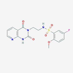 molecular formula C16H15FN4O5S B2681830 N-(2-(2,4-dioxo-1,2-dihydropyrido[2,3-d]pyrimidin-3(4H)-yl)ethyl)-5-fluoro-2-methoxybenzenesulfonamide CAS No. 2034413-22-2