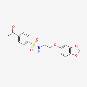 molecular formula C17H17NO6S B2681864 4-acetyl-N-(2-(benzo[d][1,3]dioxol-5-yloxy)ethyl)benzenesulfonamide CAS No. 1105205-06-8
