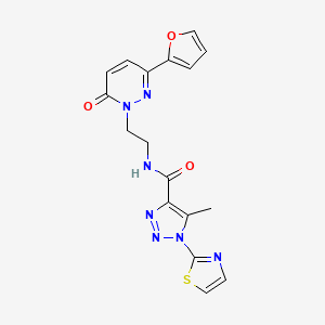 molecular formula C17H15N7O3S B2681871 N-(2-(3-(furan-2-yl)-6-oxopyridazin-1(6H)-yl)ethyl)-5-methyl-1-(thiazol-2-yl)-1H-1,2,3-triazole-4-carboxamide CAS No. 1251635-61-6