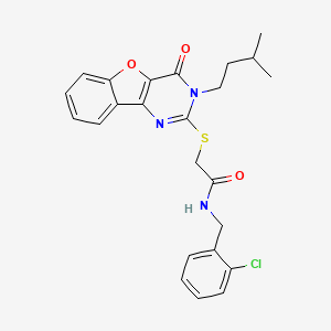 molecular formula C24H24ClN3O3S B2681890 N-(2-chlorobenzyl)-2-{[3-(3-methylbutyl)-4-oxo-3,4-dihydro[1]benzofuro[3,2-d]pyrimidin-2-yl]sulfanyl}acetamide CAS No. 899755-62-5