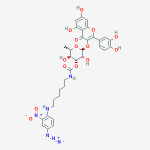 molecular formula C34H36N6O14 B026819 3'-O-((6-(2-Nitro-4-azidophenylamino)hexyl)carbamoyl)quercitrin CAS No. 104317-56-8