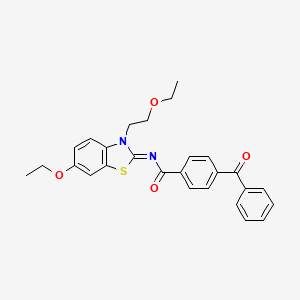 molecular formula C27H26N2O4S B2681906 (Z)-4-苯甲酰-N-(6-乙氧基-3-(2-乙氧基乙基)苯并[3,2-d]噻唑-2(3H)-基亚乙烯)苯甲酰胺 CAS No. 865174-24-9