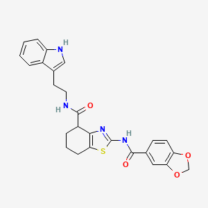 molecular formula C26H24N4O4S B2681912 N-(2-(1H-indol-3-yl)ethyl)-2-(benzo[d][1,3]dioxole-5-carboxamido)-4,5,6,7-tetrahydrobenzo[d]thiazole-4-carboxamide CAS No. 955738-56-4
