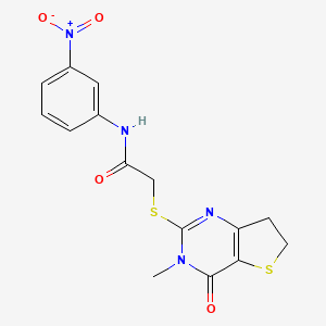molecular formula C15H14N4O4S2 B2681959 2-[(3-methyl-4-oxo-6,7-dihydrothieno[3,2-d]pyrimidin-2-yl)sulfanyl]-N-(3-nitrophenyl)acetamide CAS No. 893359-81-4