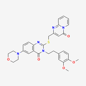 molecular formula C31H31N5O5S B2681969 3-(3,4-dimethoxyphenethyl)-6-morpholino-2-(((4-oxo-4H-pyrido[1,2-a]pyrimidin-2-yl)methyl)thio)quinazolin-4(3H)-one CAS No. 689760-89-2