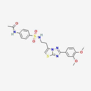 molecular formula C22H23N5O5S2 B2681979 N-(4-(N-(2-(2-(3,4-dimethoxyphenyl)thiazolo[3,2-b][1,2,4]triazol-6-yl)ethyl)sulfamoyl)phenyl)acetamide CAS No. 896011-95-3