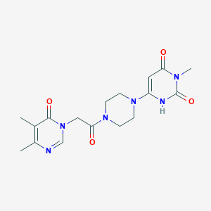 molecular formula C17H22N6O4 B2681994 6-[4-[2-(4,5-Dimethyl-6-oxopyrimidin-1-yl)acetyl]piperazin-1-yl]-3-methyl-1H-pyrimidine-2,4-dione CAS No. 2320178-83-2