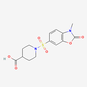 molecular formula C14H16N2O6S B2681998 1-[(3-Methyl-2-oxo-2,3-dihydro-1,3-benzoxazol-6-yl)sulfonyl]piperidine-4-carboxylic acid CAS No. 899721-24-5