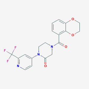molecular formula C19H16F3N3O4 B2682003 4-(2,3-Dihydro-1,4-benzodioxine-5-carbonyl)-1-[2-(trifluoromethyl)pyridin-4-yl]piperazin-2-one CAS No. 2380079-23-0