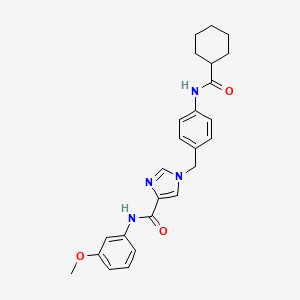 molecular formula C25H28N4O3 B2682008 1-(4-(环己基甲酰胺)苄基)-N-(3-甲氧基苯基)-1H-咪唑-4-羧酰胺 CAS No. 1251573-86-0