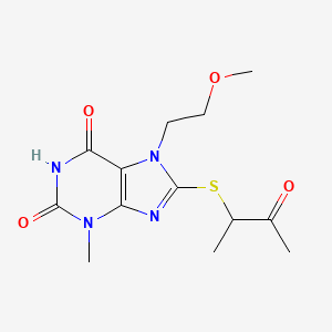 molecular formula C13H18N4O4S B2682011 7-(2-甲氧基乙基)-3-甲基-8-((3-氧代丁酸-2-基)硫)-1H-嘌呤-2,6(3H,7H)-二酮 CAS No. 333769-04-3