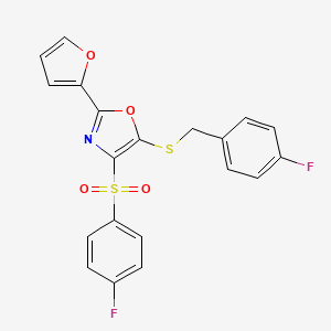 5-((4-Fluorobenzyl)thio)-4-((4-fluorophenyl)sulfonyl)-2-(furan-2-yl)oxazole