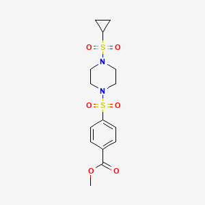 molecular formula C15H20N2O6S2 B2682047 甲基-4-((4-(环丙磺酰基)哌嗪-1-基)磺酰基)苯甲酸苯酯 CAS No. 1226443-43-1