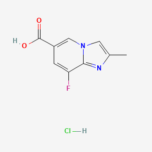 molecular formula C9H8ClFN2O2 B2682052 8-氟-2-甲基咪唑并[1,2-a]吡啶-6-羧酸;盐酸盐 CAS No. 2460754-28-1