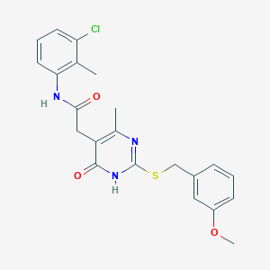 molecular formula C22H22ClN3O3S B2682058 N-(3-chloro-2-methylphenyl)-2-(2-((3-methoxybenzyl)thio)-4-methyl-6-oxo-1,6-dihydropyrimidin-5-yl)acetamide CAS No. 1105200-30-3