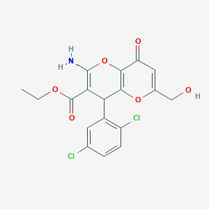 molecular formula C18H15Cl2NO6 B2682067 Ethyl 2-amino-4-(2,5-dichlorophenyl)-6-(hydroxymethyl)-8-oxo-4,8-dihydropyrano[3,2-b]pyran-3-carboxylate CAS No. 898921-46-5