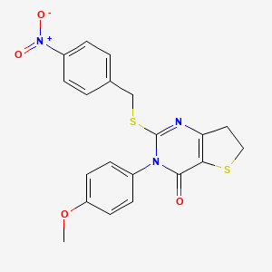 molecular formula C20H17N3O4S2 B2682082 3-(4-methoxyphenyl)-2-((4-nitrobenzyl)thio)-6,7-dihydrothieno[3,2-d]pyrimidin-4(3H)-one CAS No. 862806-49-3