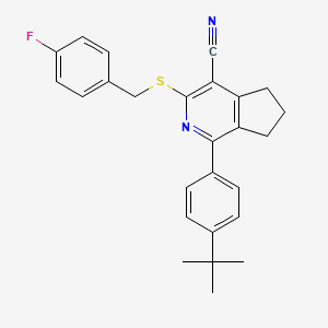 molecular formula C26H25FN2S B2682088 1-[4-(tert-butyl)phenyl]-3-[(4-fluorobenzyl)sulfanyl]-6,7-dihydro-5H-cyclopenta[c]pyridine-4-carbonitrile CAS No. 439096-54-5