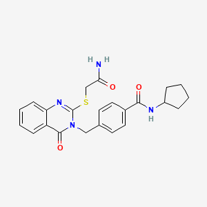 molecular formula C23H24N4O3S B2682090 4-((2-((2-氨基-2-氧代乙基)硫)-4-氧代喹唑啉-3(4H)-基)甲基)-N-环戊基苯甲酰胺 CAS No. 941877-45-8
