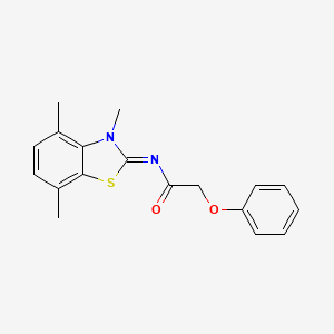 molecular formula C18H18N2O2S B2682100 2-phenoxy-N-(3,4,7-trimethyl-1,3-benzothiazol-2-ylidene)acetamide CAS No. 1321835-35-1