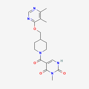 molecular formula C18H23N5O4 B2682104 5-(4-(((5,6-dimethylpyrimidin-4-yl)oxy)methyl)piperidine-1-carbonyl)-3-methylpyrimidine-2,4(1H,3H)-dione CAS No. 2320663-92-9