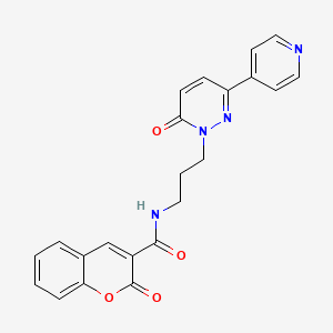 molecular formula C22H18N4O4 B2682110 2-氧代-N-(3-(6-氧代-3-(吡啶-4-基)吡啶并[1,6]嘧啶-1(6H)-基)丙基)-2H-香豆素-3-羧酰胺 CAS No. 1021027-68-8