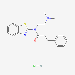 molecular formula C20H24ClN3OS B2682130 N-(benzo[d]thiazol-2-yl)-N-(2-(dimethylamino)ethyl)-3-phenylpropanamide hydrochloride CAS No. 1215759-14-0