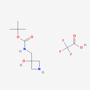 molecular formula C11H19F3N2O5 B2682131 叔丁基-N-[(3-羟基氮杂环丁-3-基)甲基]氨基甲酸酯；2,2,2-三氟乙酸 CAS No. 2243514-12-5