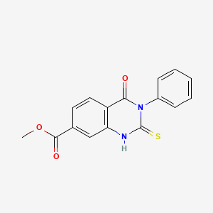 molecular formula C16H12N2O3S B2682132 Methyl 4-oxo-3-phenyl-2-sulfanyl-3,4-dihydroquinazoline-7-carboxylate CAS No. 514857-29-5